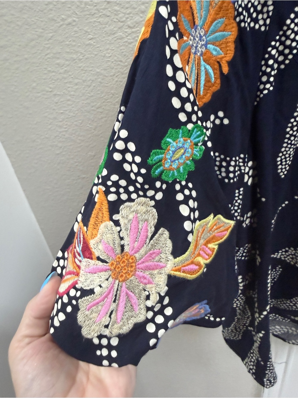THML Navy Floral Embroidered Puff Sleeve Blouse - Picture 3 of 6